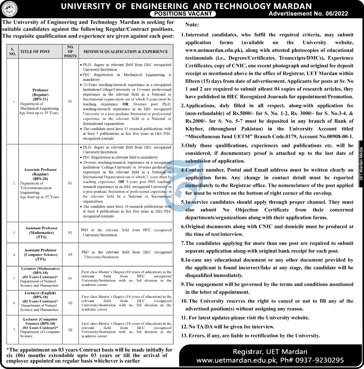 UET Mardan Jobs