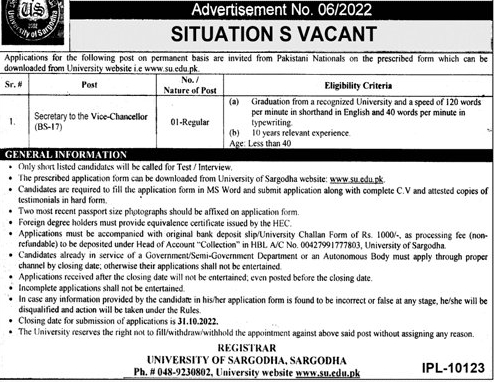 University of Sargodha Jobs