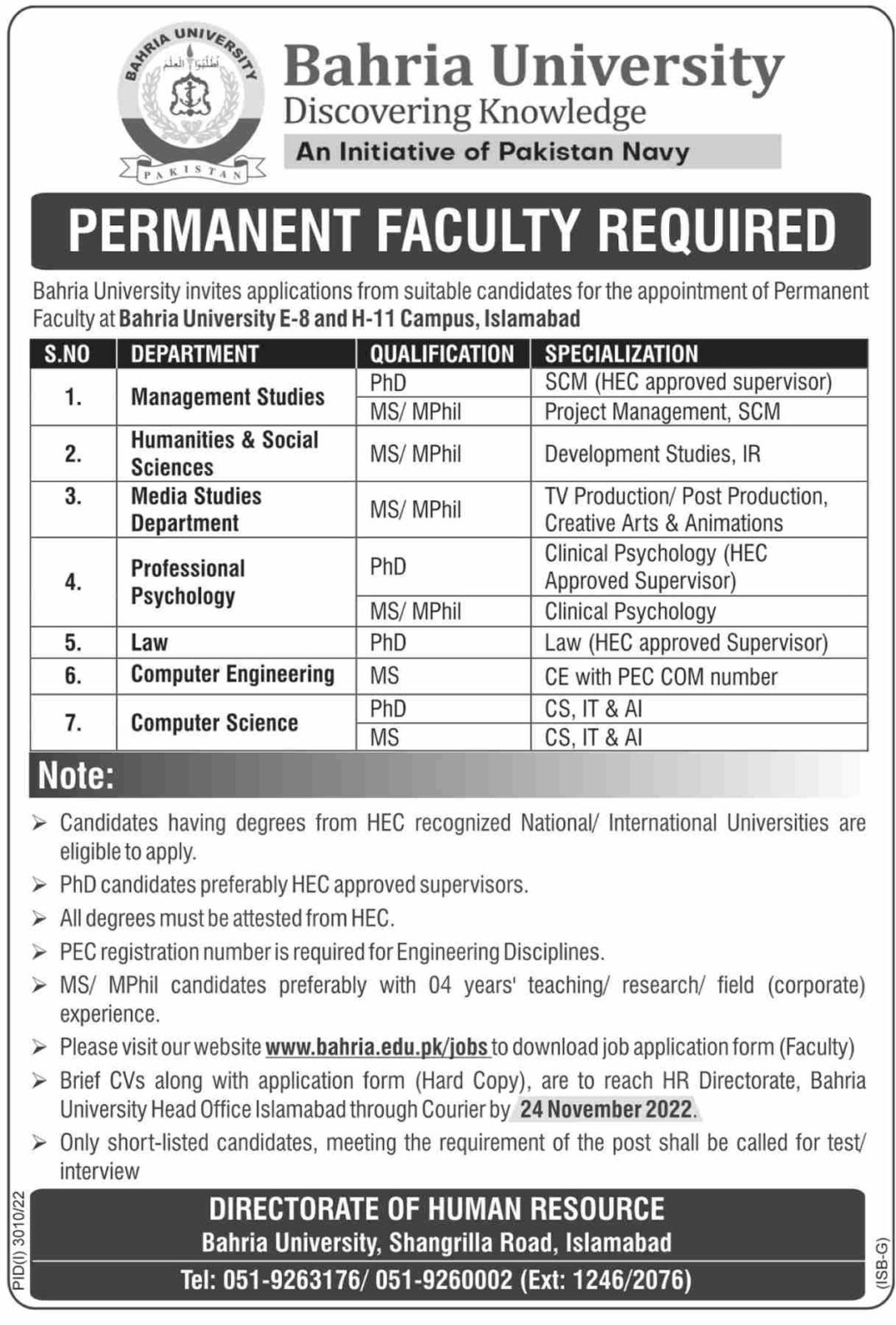 Bahria University Jobs